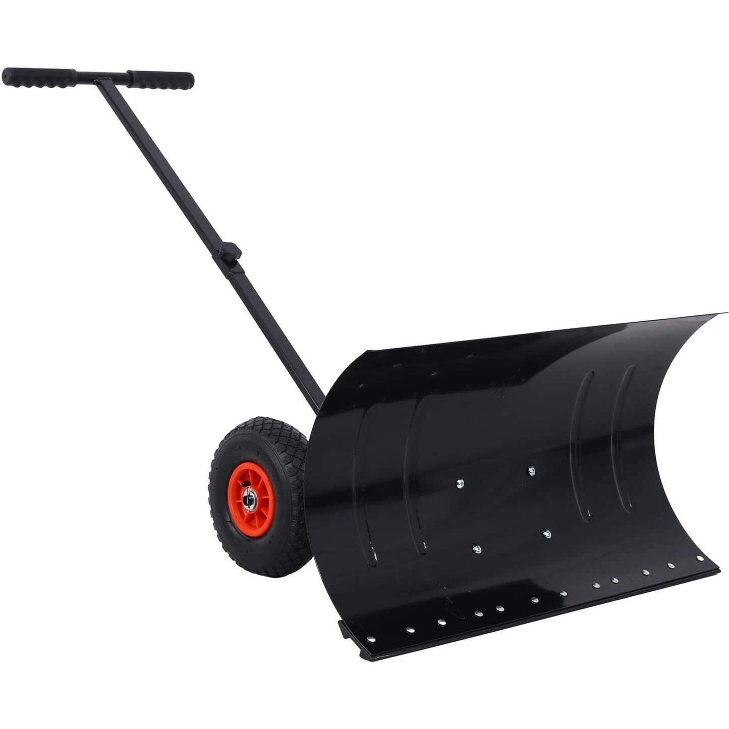 29" Snow Shovel with Wheels, Heavy Duty Metal Snow Pusher Shovel for Driveway,