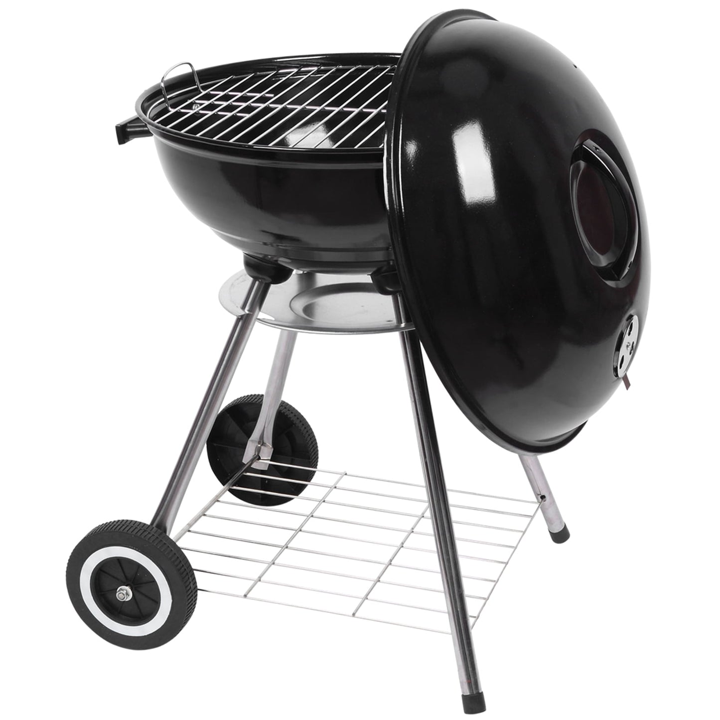 Charcoal Grill, Portable Charcoal Grill and Offset Smoker, Stainless Steel BBQ Smoker with Wood Shelf