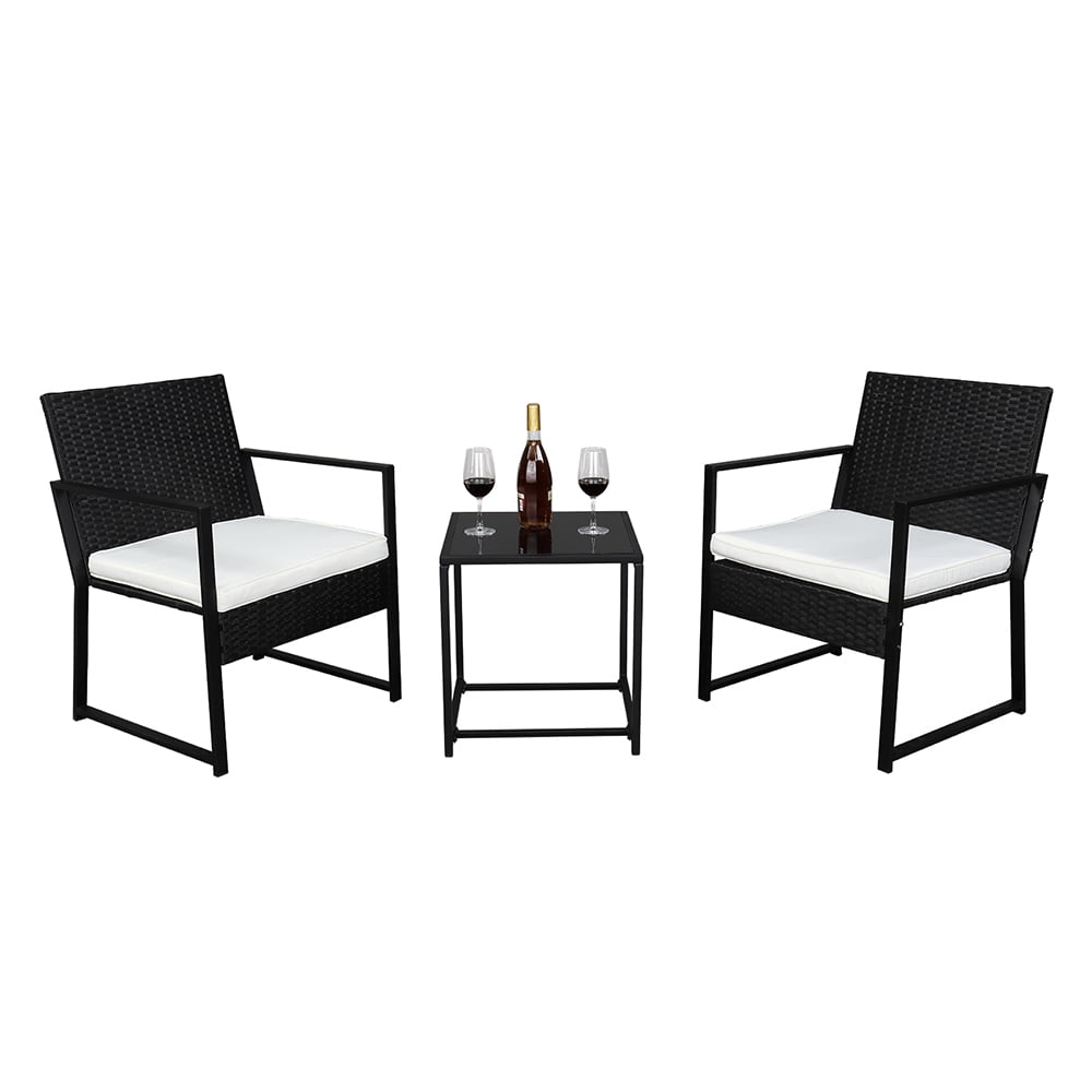 3 Pieces Patio Conversation Chairs Set, Modern Wicker Front Porch Furniture Set, Outdoor Patio Set with 2 Single Chairs and Coffee Table, Deck Poolside Balcony Furniture Set