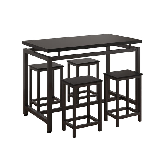 Dining Room Set for 4, Kitchen Bar Table Set with 4 Stools, Rectangle Counter Height Dining Set, Saving Space Bistro Table Sets for Kitchen Bar Breakfast Nook, Black