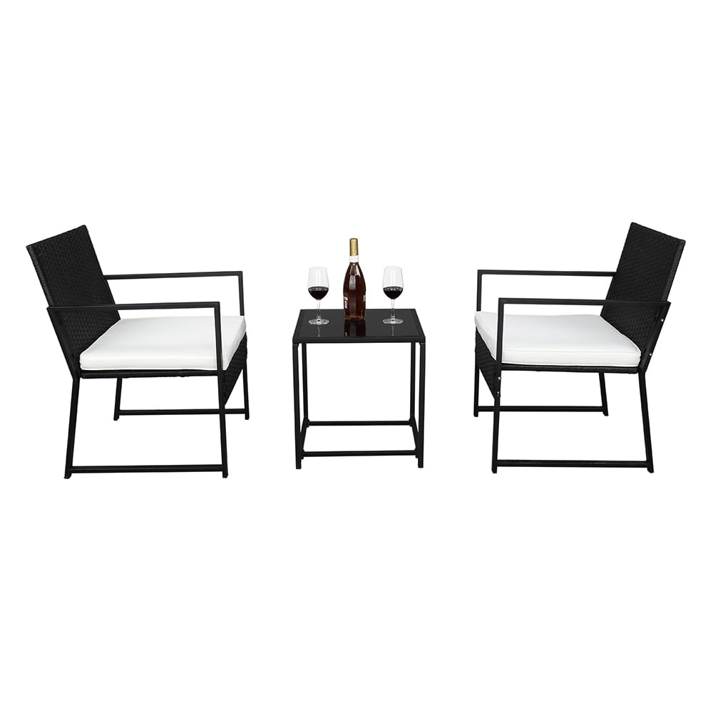 3 Pieces Patio Conversation Chairs Set, Modern Wicker Front Porch Furniture Set, Outdoor Patio Set with 2 Single Chairs and Coffee Table, Deck Poolside Balcony Furniture Set