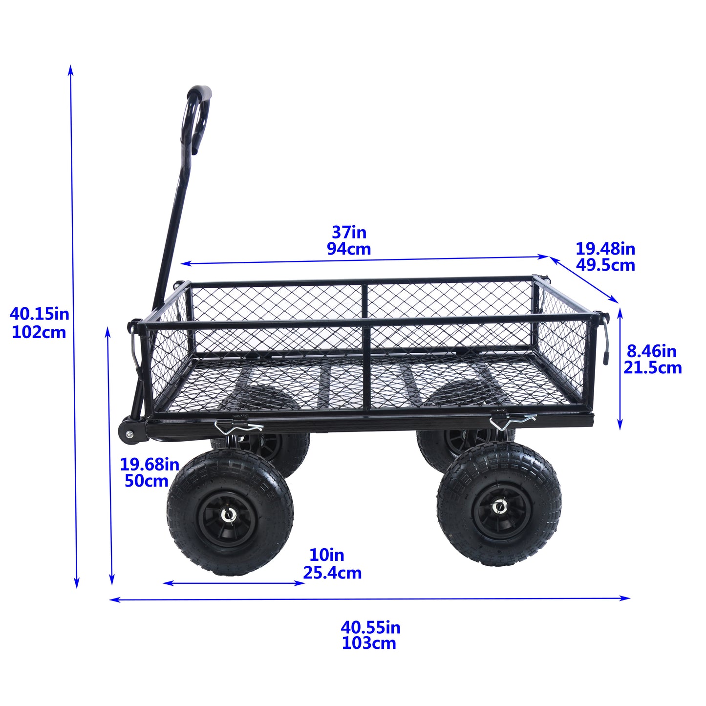 Steel Garden Cart, Heavy Duty 1200 lbs Capacity Utility Wagon with Removable Sides, All Terrain Mesh Versatile Wagon