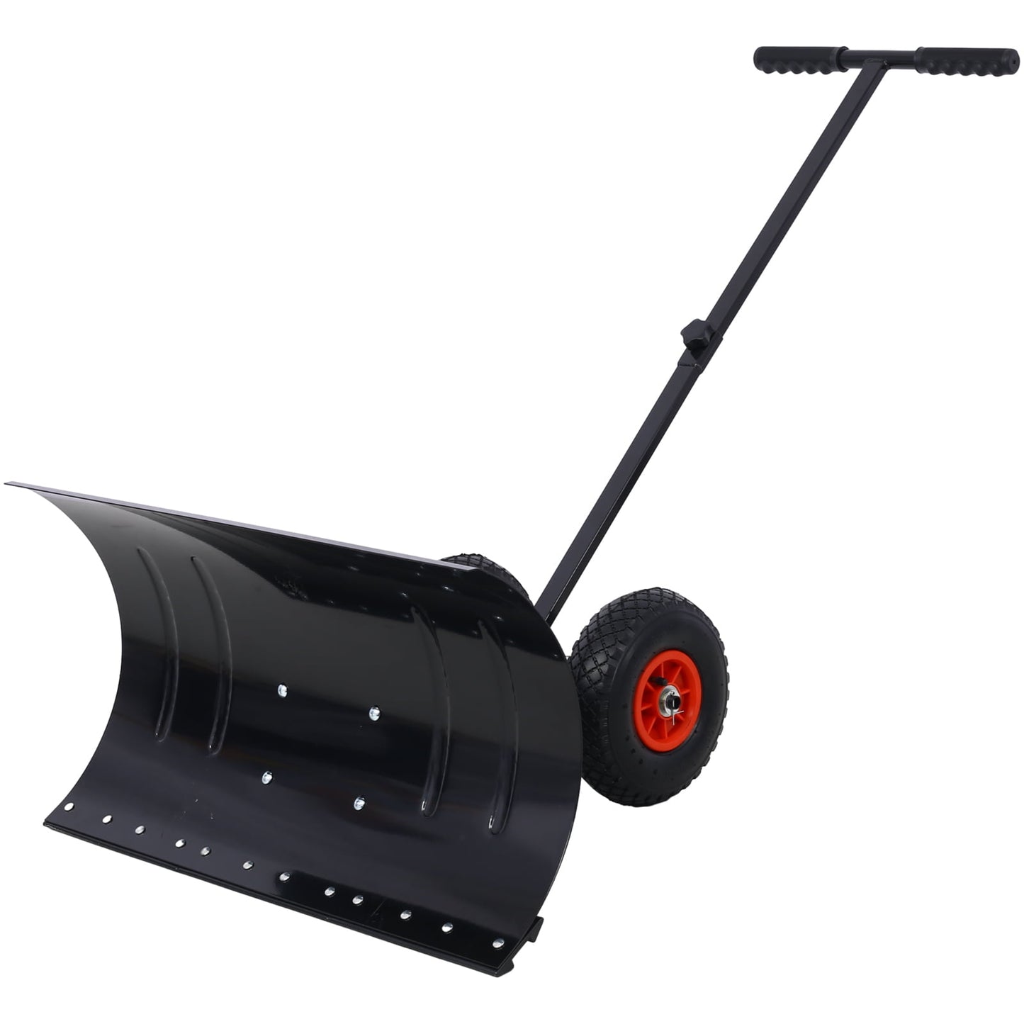 29" Snow Shovel with Wheels, Heavy Duty Metal Snow Pusher Shovel for Driveway,