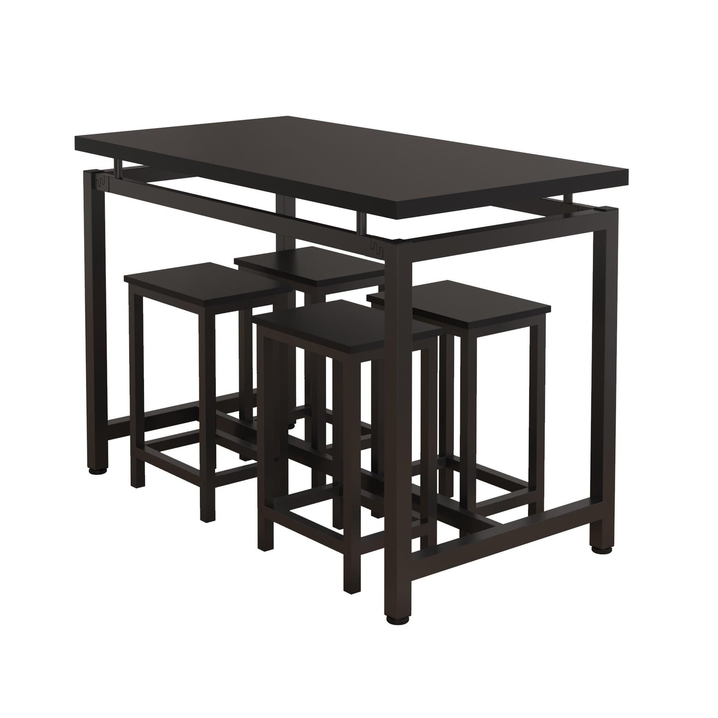 Dining Room Set for 4, Kitchen Bar Table Set with 4 Stools, Rectangle Counter Height Dining Set, Saving Space Bistro Table Sets for Kitchen Bar Breakfast Nook, Black