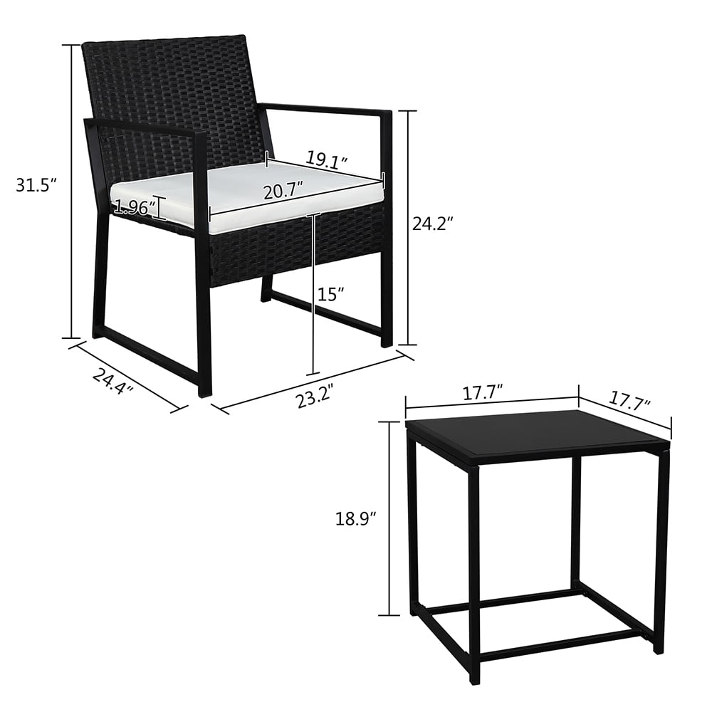 3 Pieces Patio Conversation Chairs Set, Modern Wicker Front Porch Furniture Set, Outdoor Patio Set with 2 Single Chairs and Coffee Table, Deck Poolside Balcony Furniture Set