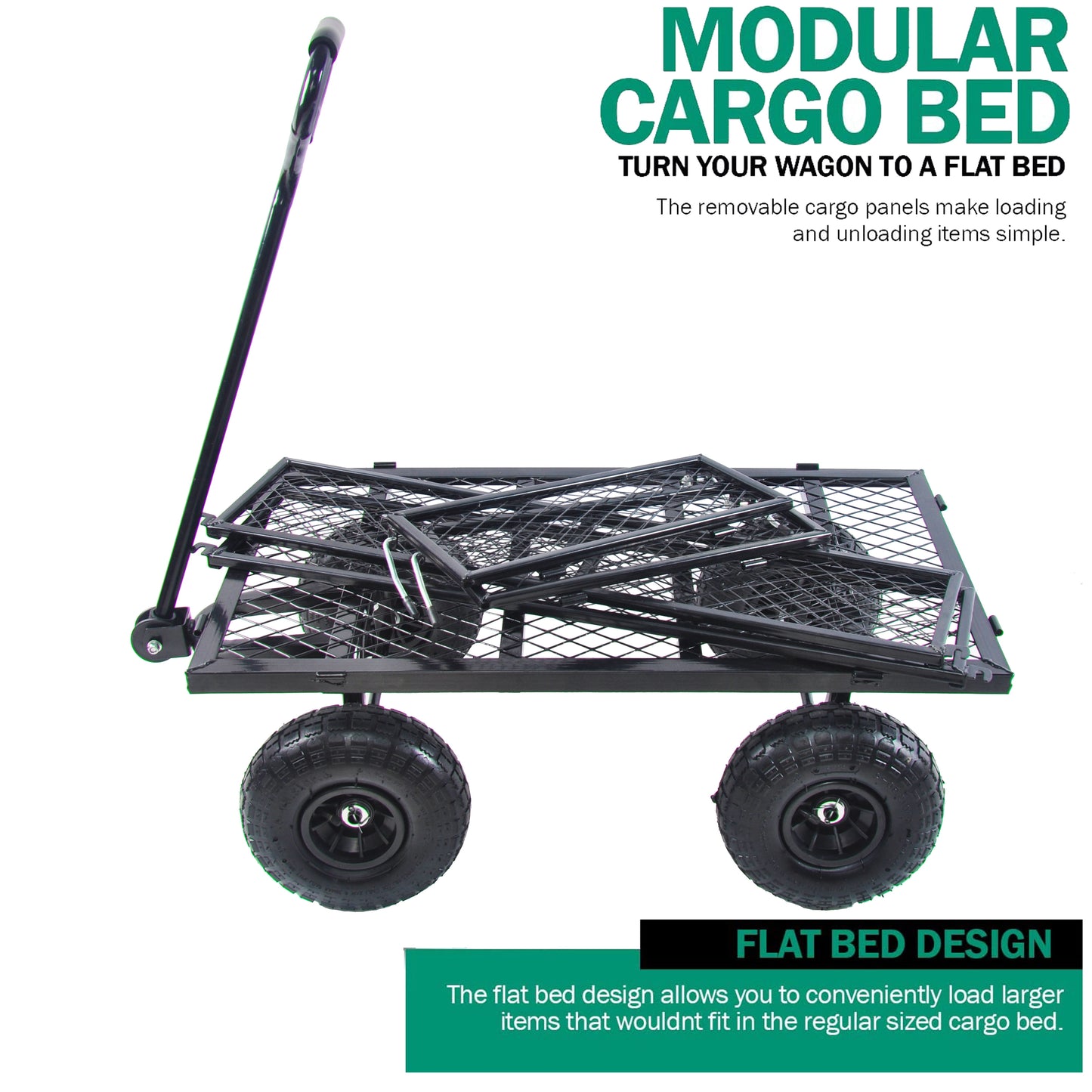 Steel Garden Cart, Heavy Duty 1200 lbs Capacity Utility Wagon with Removable Sides, All Terrain Mesh Versatile Wagon