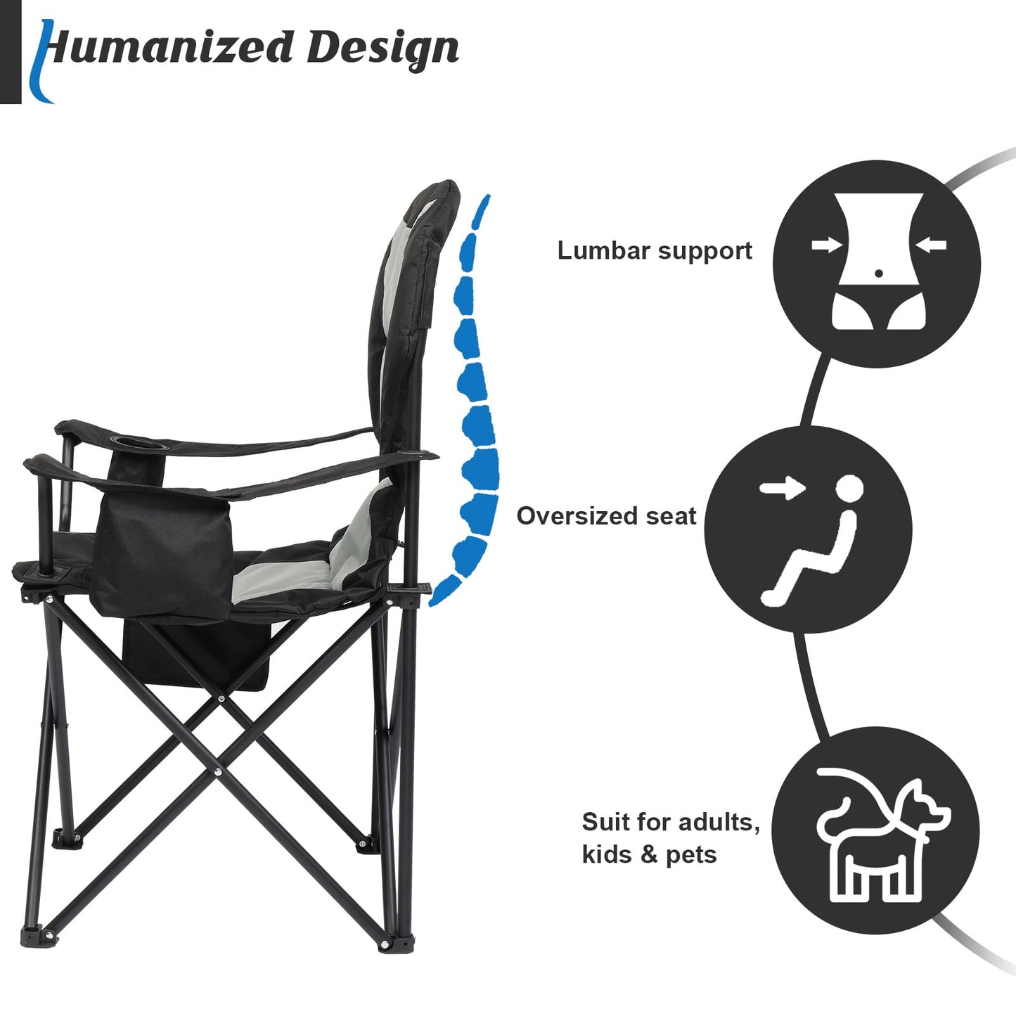 Folding Camping Chair, Ultralight Outdoor Portable Chair with Cup Holder and Carry Bag, Padded Armrest Oversized Camping Chair, Collapsible Lawn Chair for BBQ, Beach, Hiking, Picnic