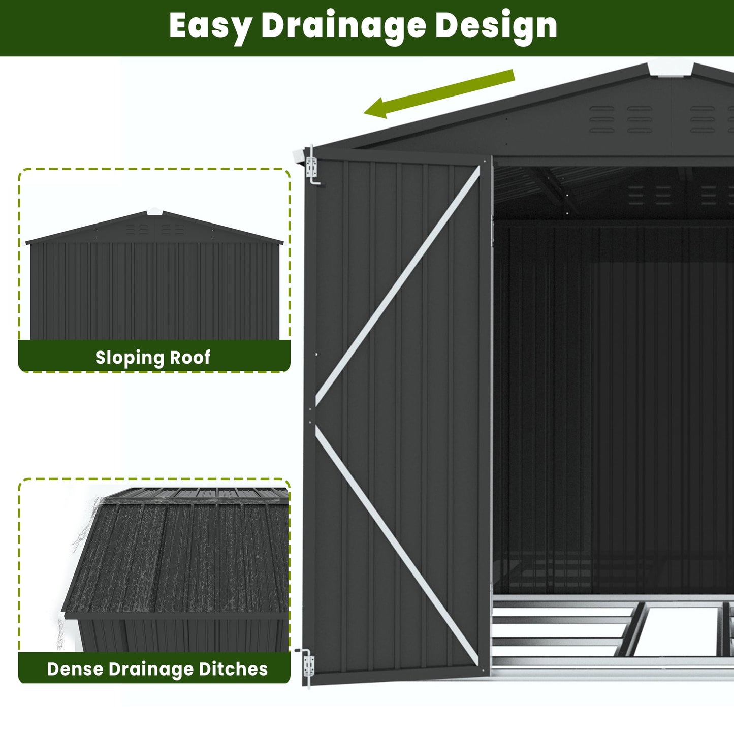 8ft x 6ft Outdoor Storage Shed with Foundation, Large Metal Garden Storage Shed, Lockable Door Garage Patio Tool Sheds for Lawnmower, Garden Tools, Bike and Garbage Can, Black