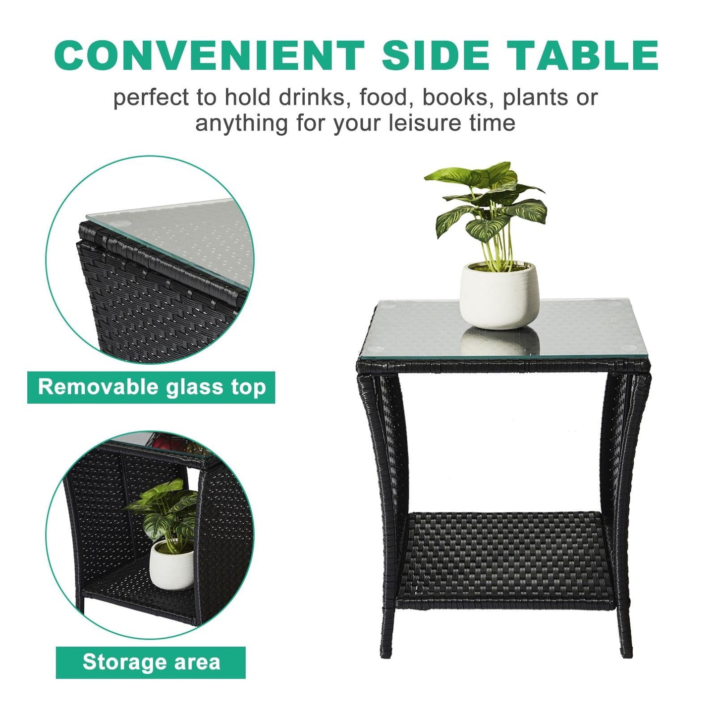 Patio Side Table, Outdoor Side Table, Weather Resistant Side Table for Garden, Deck, Balcony, Backyard