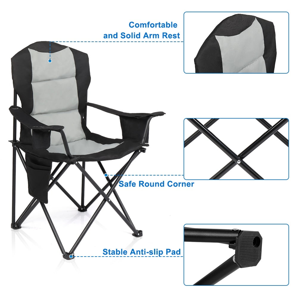 Folding Camping Chair, Ultralight Outdoor Portable Chair with Cup Holder and Carry Bag, Padded Armrest Oversized Camping Chair, Collapsible Lawn Chair for BBQ, Beach, Hiking, Picnic