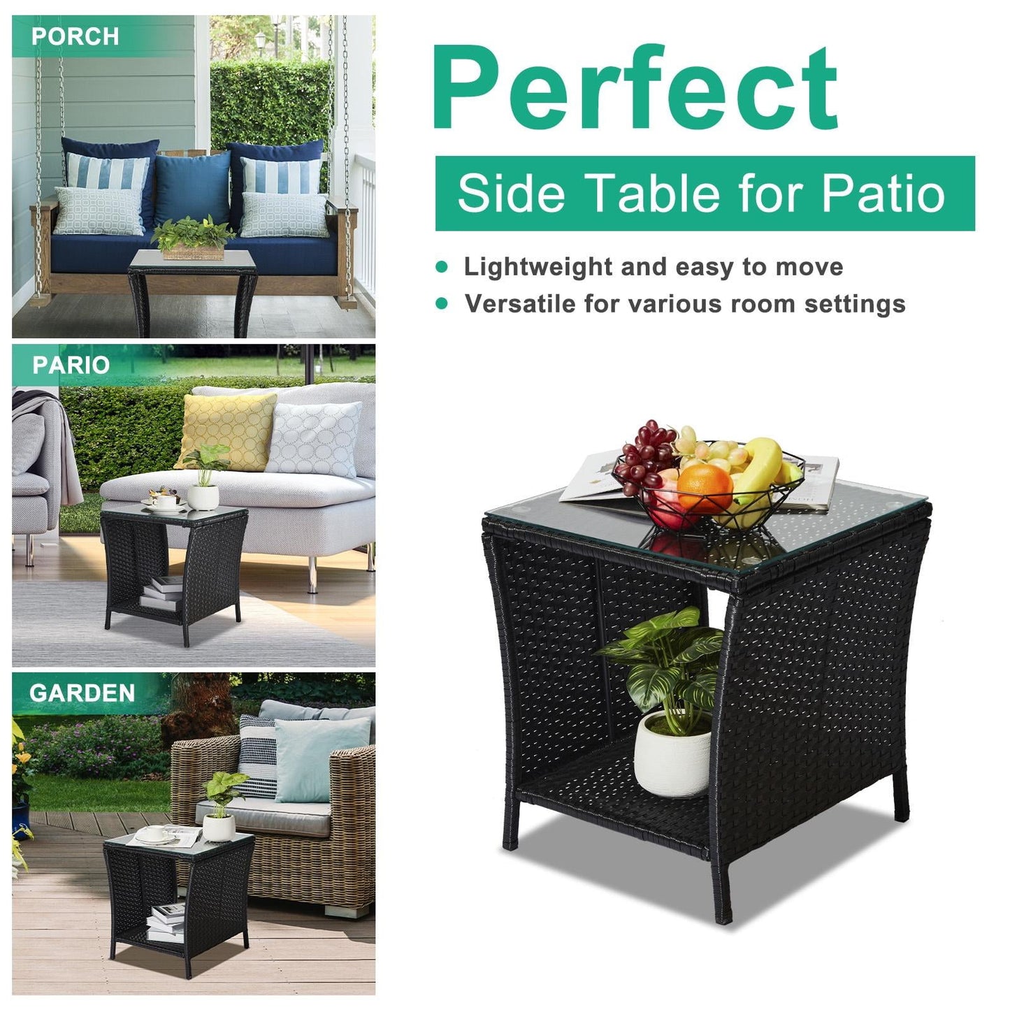 Patio Side Table, Outdoor Side Table, Weather Resistant Side Table for Garden, Deck, Balcony, Backyard