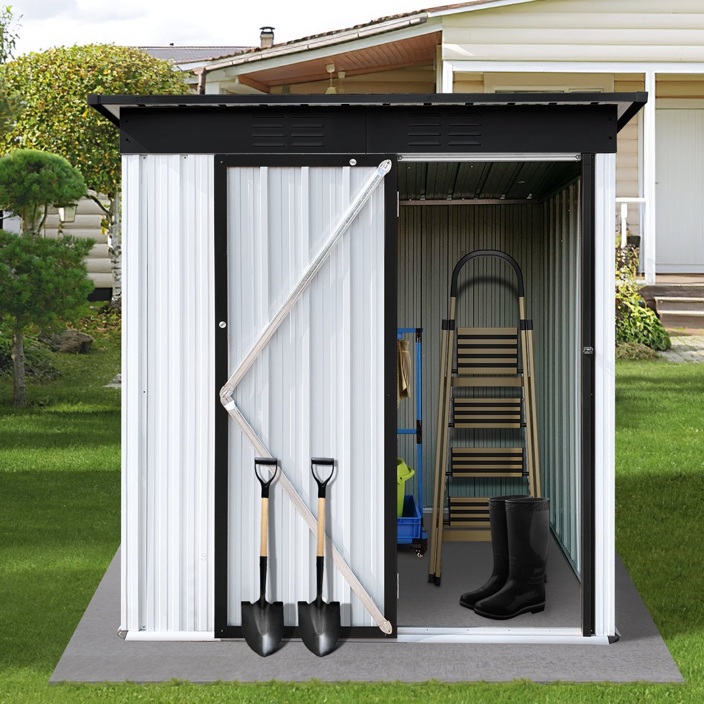 5ft x 3ft Sheds and Outdoor Storage, Metal Storage Shed with Single Lockable Door for Lawnmower, Garden Tools, Bike and Garbage Can, DT44