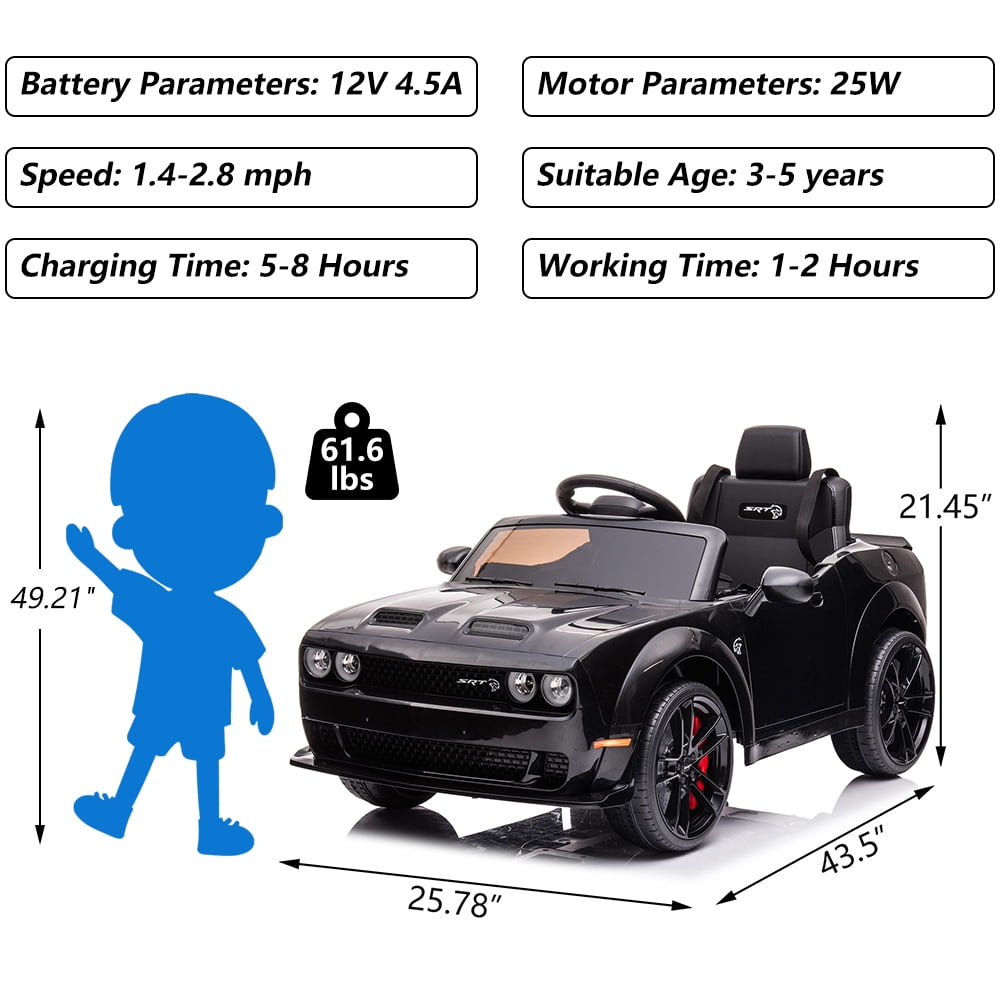 Dodge Challenger Remote Control Kids Ride On Truck with Spring Suspension, 3 Speeds Kid Car to Drive, DT62