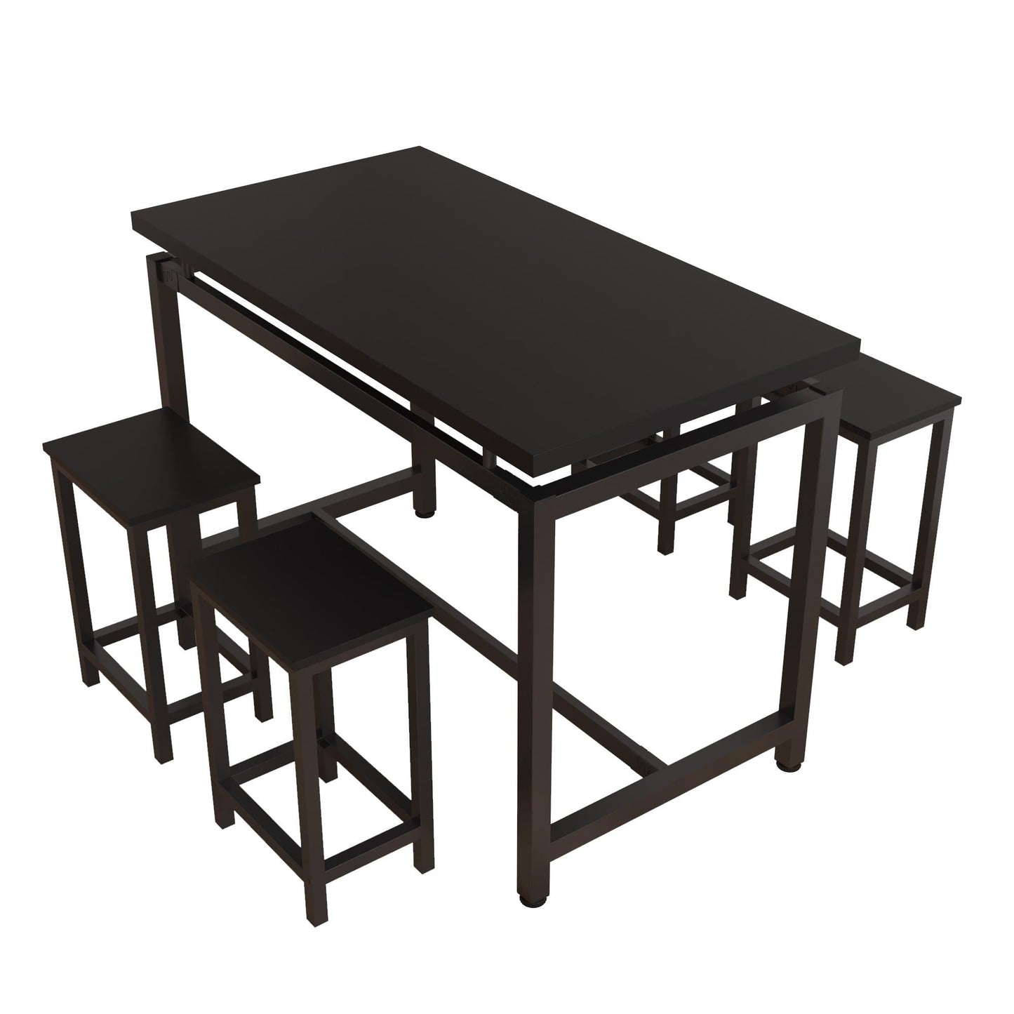 Dining Room Set for 4, Kitchen Bar Table Set with 4 Stools, Rectangle Counter Height Dining Set, Saving Space Bistro Table Sets for Kitchen Bar Breakfast Nook, Black