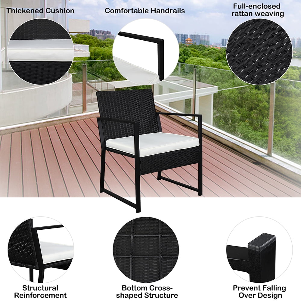 3 Pieces Patio Conversation Chairs Set, Modern Wicker Front Porch Furniture Set, Outdoor Patio Set with 2 Single Chairs and Coffee Table, Deck Poolside Balcony Furniture Set