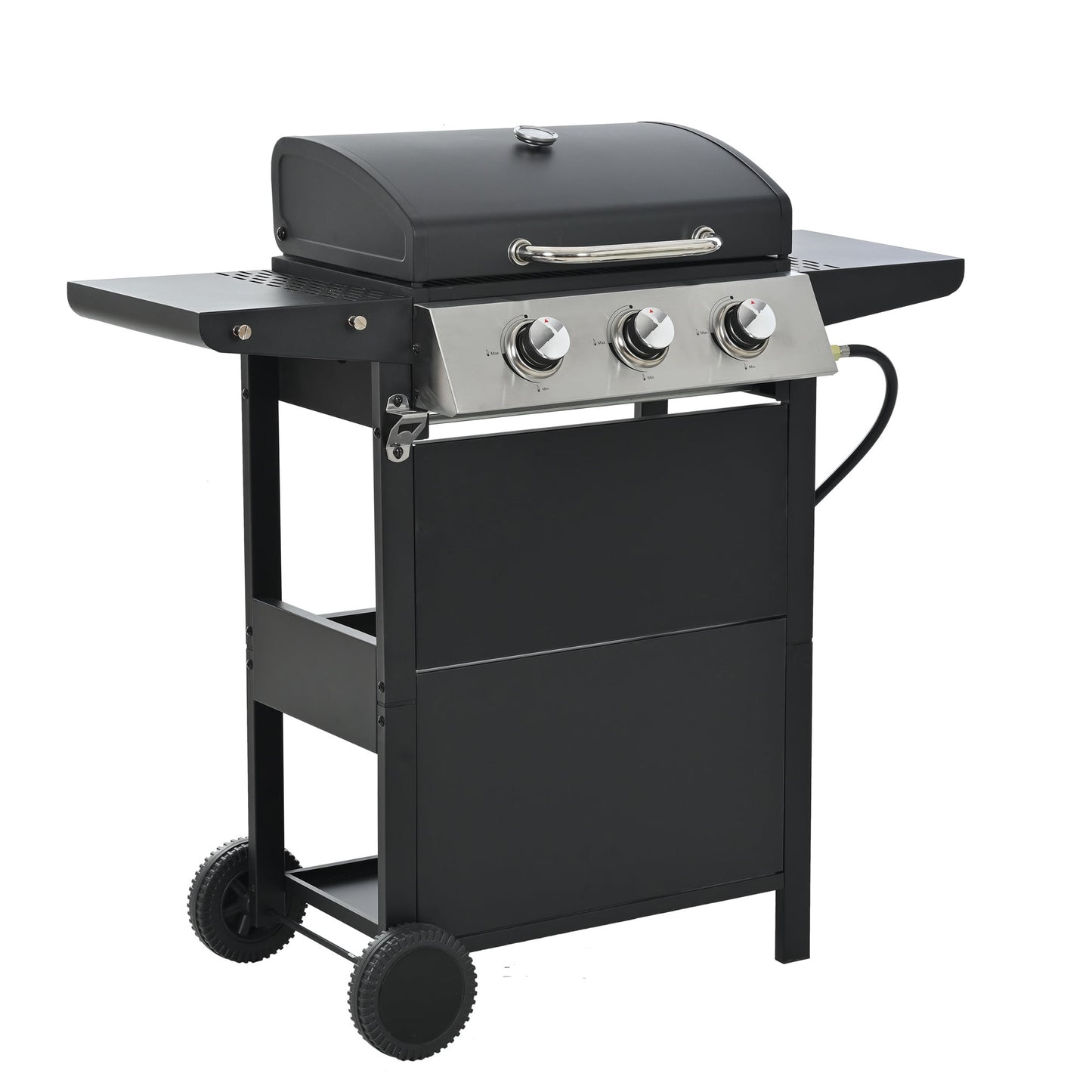 3 Burner Stainless Steel Propane Gas Grill, Barbecue Gas Grill with Thermometer, 25650BTU Outdoor BBQ Camping Grill