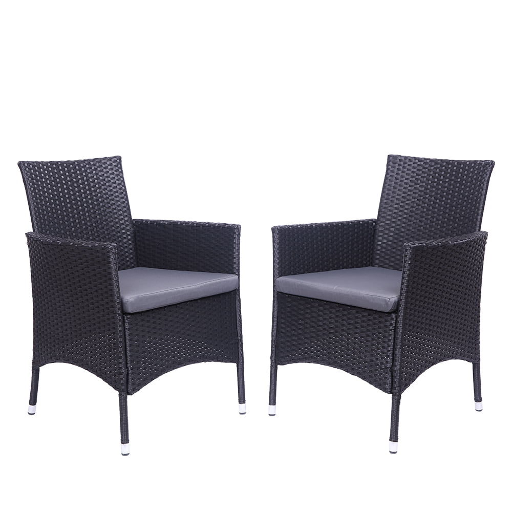 3 Pieces Patio Conversation Chairs Set, Modern Wicker Front Porch Furniture Set, Outdoor Patio Set with 2 Single Chairs and Coffee Table, Deck Poolside Balcony Furniture Set