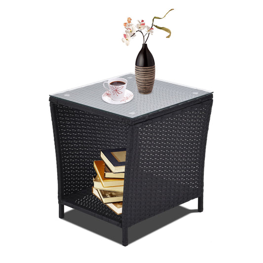 Outdoor Side Table, PE Rattan Patio Side Table, Wicker Square End Side Table, Small Outdoor Side Tables Garden Patio Furniture Deck Table