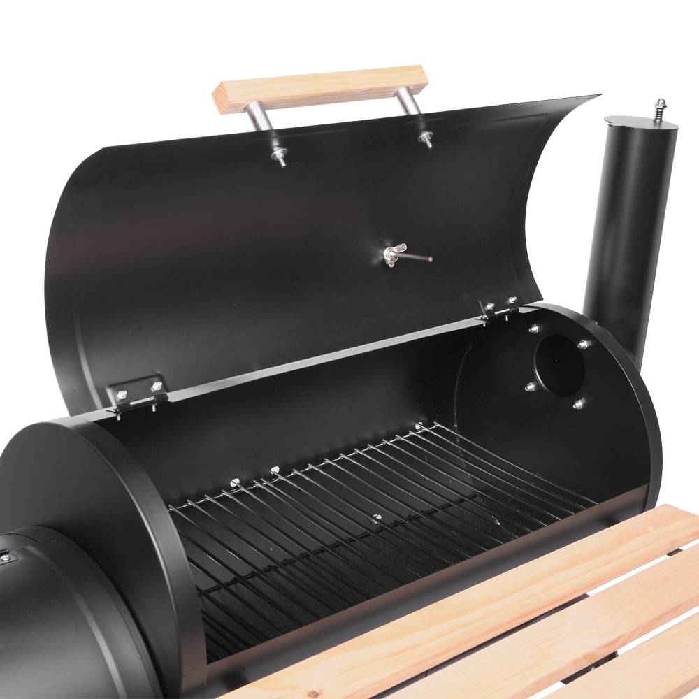 Charcoal Grill, Portable Charcoal Grill and Offset Smoker, Stainless Steel BBQ Smoker with Wood Shelf