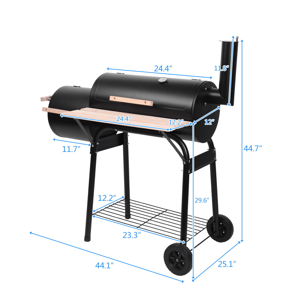 Charcoal Grill, Portable Charcoal Grill and Offset Smoker, Stainless Steel BBQ Smoker with Wood Shelf