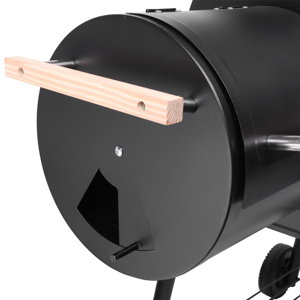 Charcoal Grill, Portable Charcoal Grill and Offset Smoker, Stainless Steel BBQ Smoker with Wood Shelf