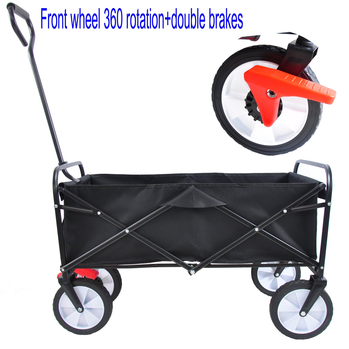 Utility Garden Wagon, Heavy Duty Collapsible Wagon, All Terrain Wheels Beach Wagon, Adjustable Handles and 600D polyester Fabric,