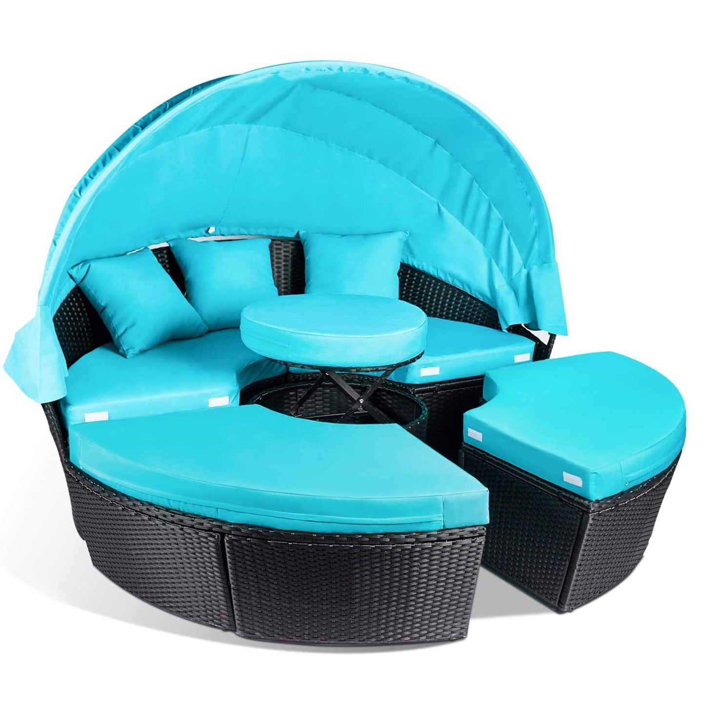 Outdoor Daybed with Canopy, SESSLIFE Outdoor Sofa Patio Furniture Sets, Rattan Patio Sunbed for Porch Lawn Garden Poolside