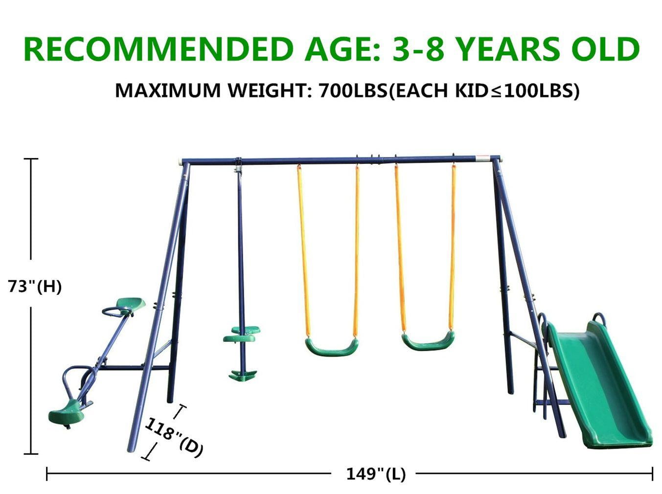 Outdoor Swing Sets for Kids, Kids Swing Frame with Ground Nail, Heavy-Duty Metal Swing, with Teeter-totter, Glider Set, A-Frame Swing Stand, Outdoor Play Equipment Swing Set for 3-8 Year