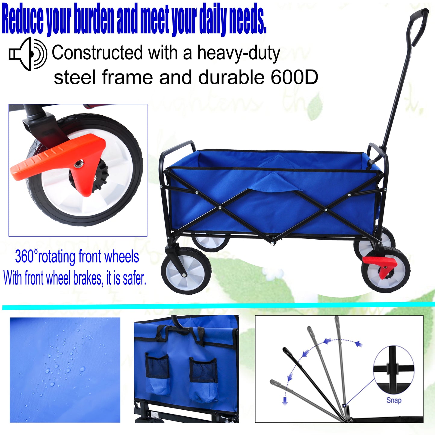 Beach Wagon for Kids, Collapsible Wagon with Canopy and Cup Holders, Portable Camping Wagon for Patio Shopping, All Terrain Wheels Beach Wagon