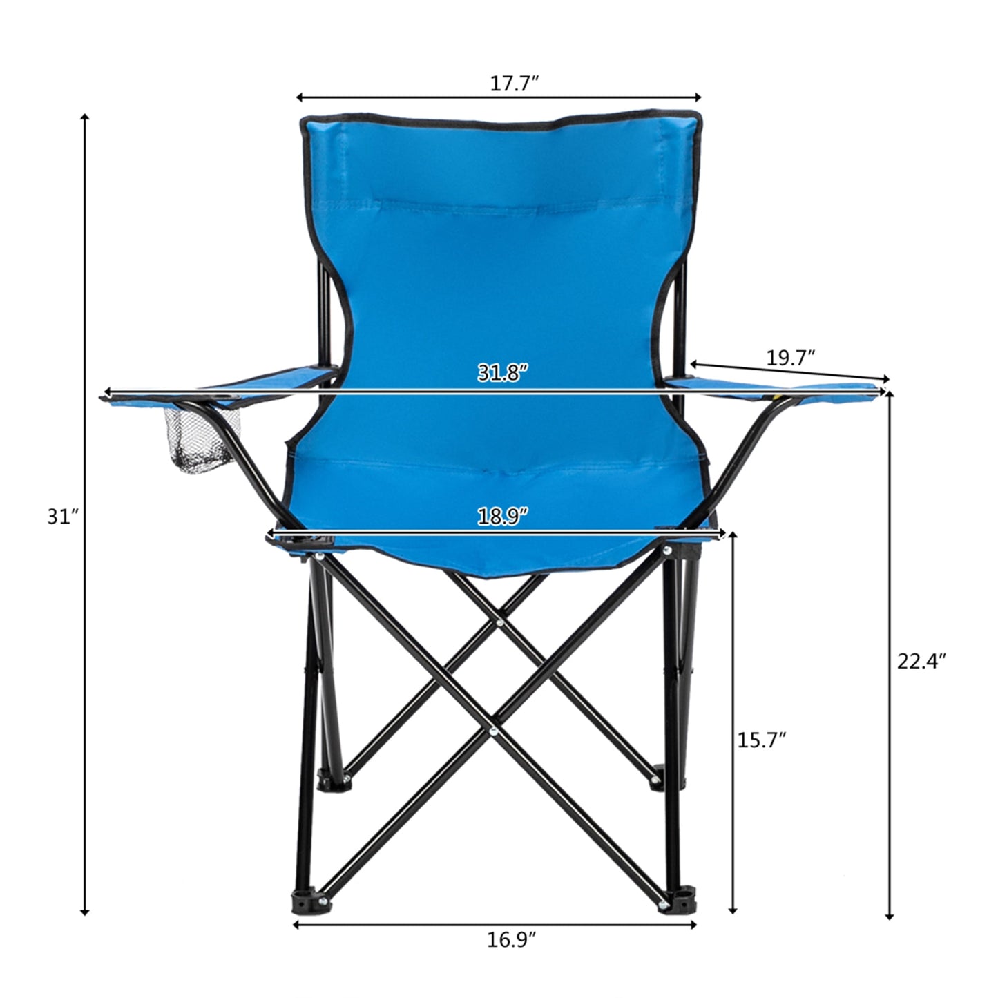 Folding Camping Chair, Ultralight Outdoor Portable Chair with Cup Holder and Carry Bag, Padded Armrest Oversized Camping Chair, Collapsible Lawn Chair for BBQ, Beach, Hiking, Picnic, Blue