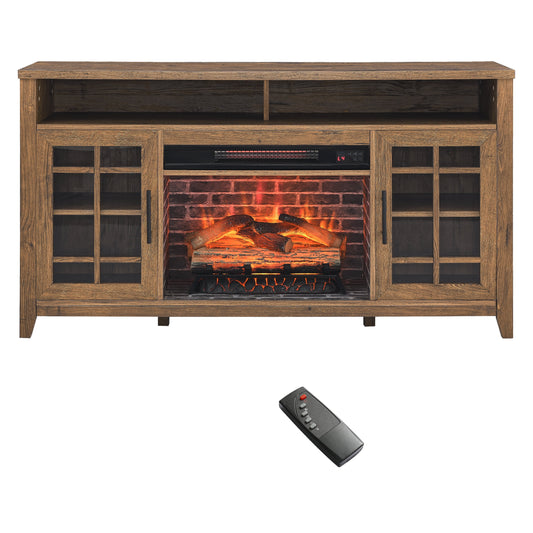 TV Stand with Fireplace, 58" Electric Fireplace Heater TV Stand for 65" TVs, Wood Fake Fireplace Heater, Electric Fireplace Entertainment Center, Black