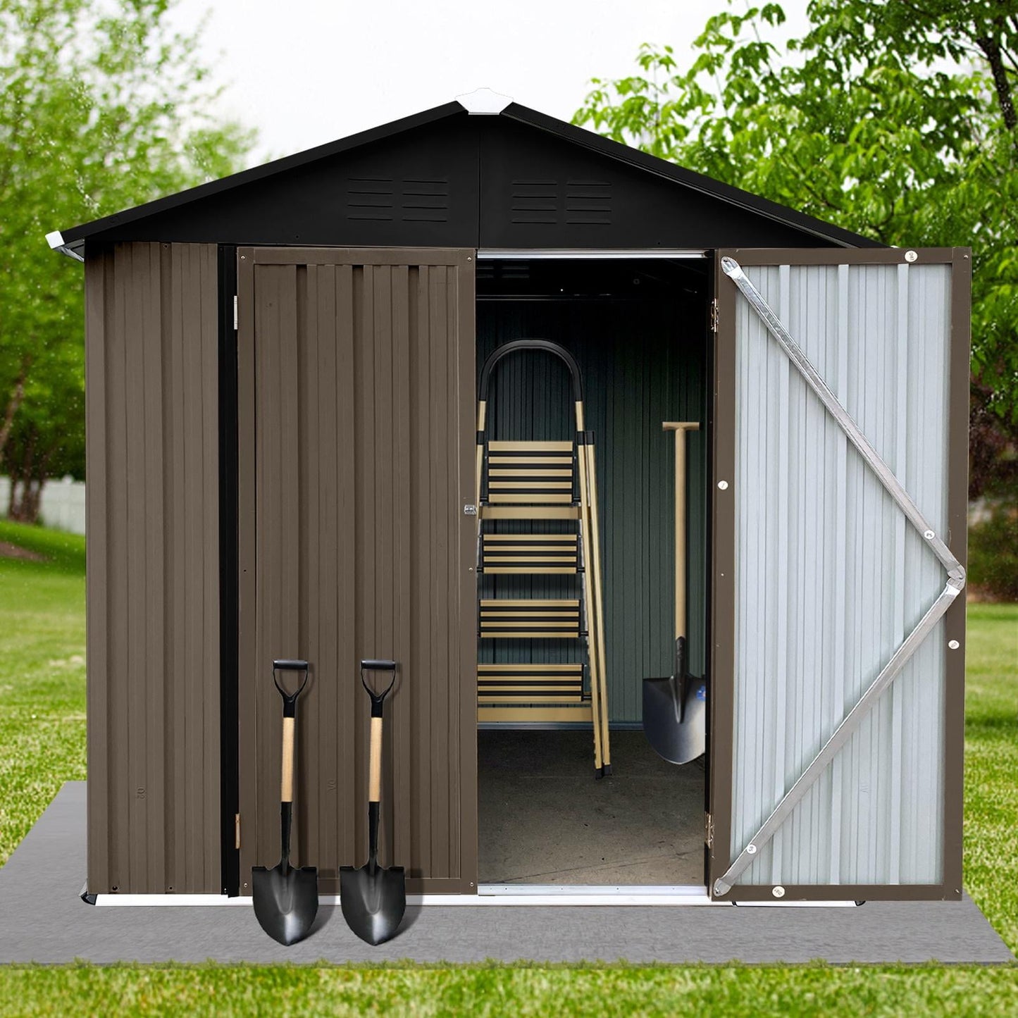 6 x 4 FT Sheds and Outdoor Storage, Metal Storage Shed with Single Lockable Door for Lawnmower, Garden Tools, Bike and Garbage Can, Black Outdoor Storage Cabinet