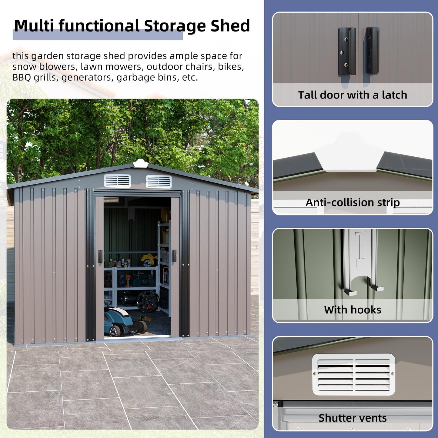 10' x 8' Metal Outdoor Storage Shed, Large Sheds and Outdoor Storage House with Lockable Door, Garden Storage Shed Pet House for Lawnmower, Garden Tools, Bike, Garage