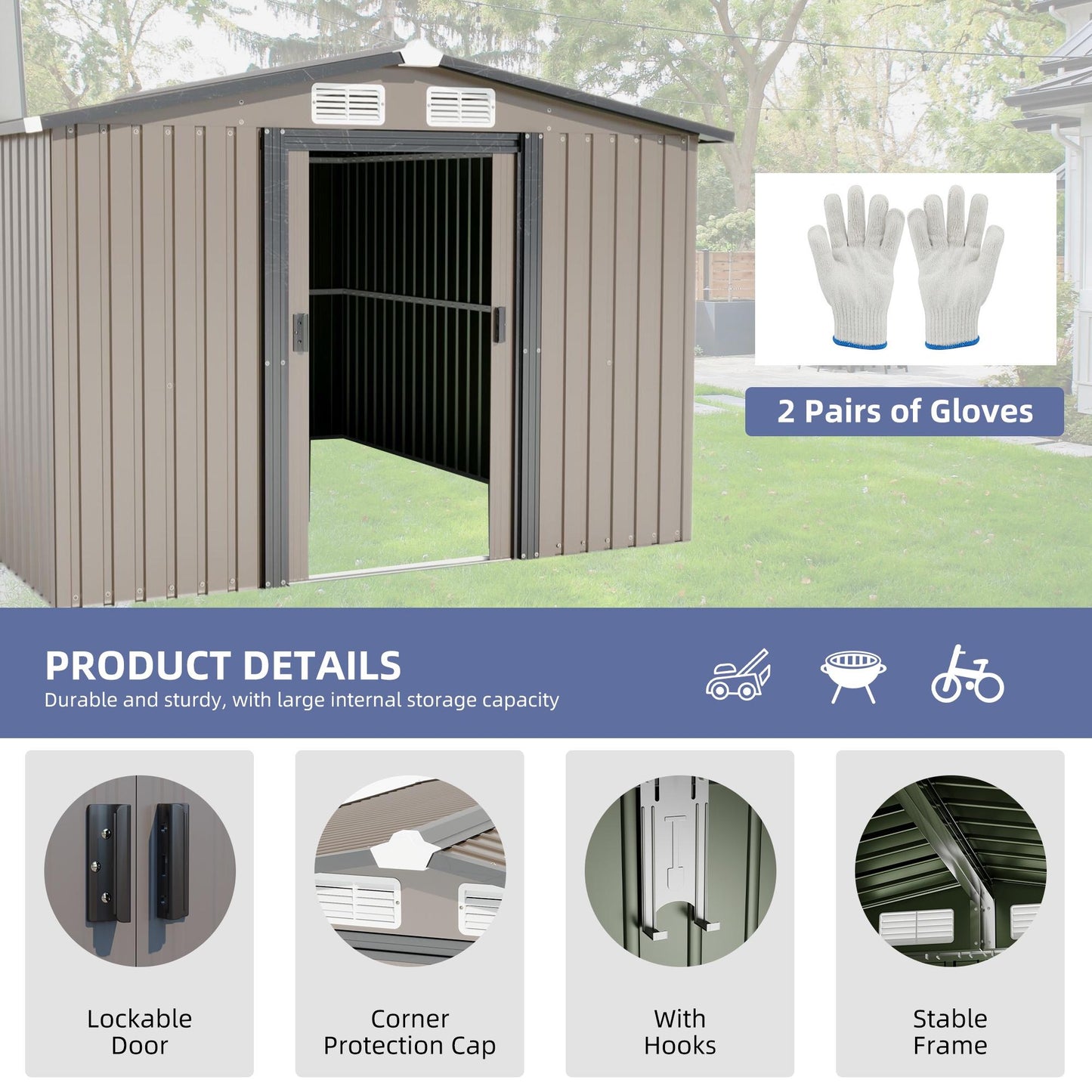 10' x 8' Metal Outdoor Storage Shed, Large Sheds and Outdoor Storage House with Lockable Door, Garden Storage Shed Pet House for Lawnmower, Garden Tools, Bike, Garage