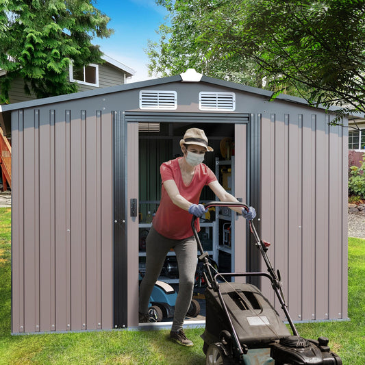 10' x 8' Metal Outdoor Storage Shed, Large Sheds and Outdoor Storage House with Lockable Door, Garden Storage Shed Pet House for Lawnmower, Garden Tools, Bike, Garage