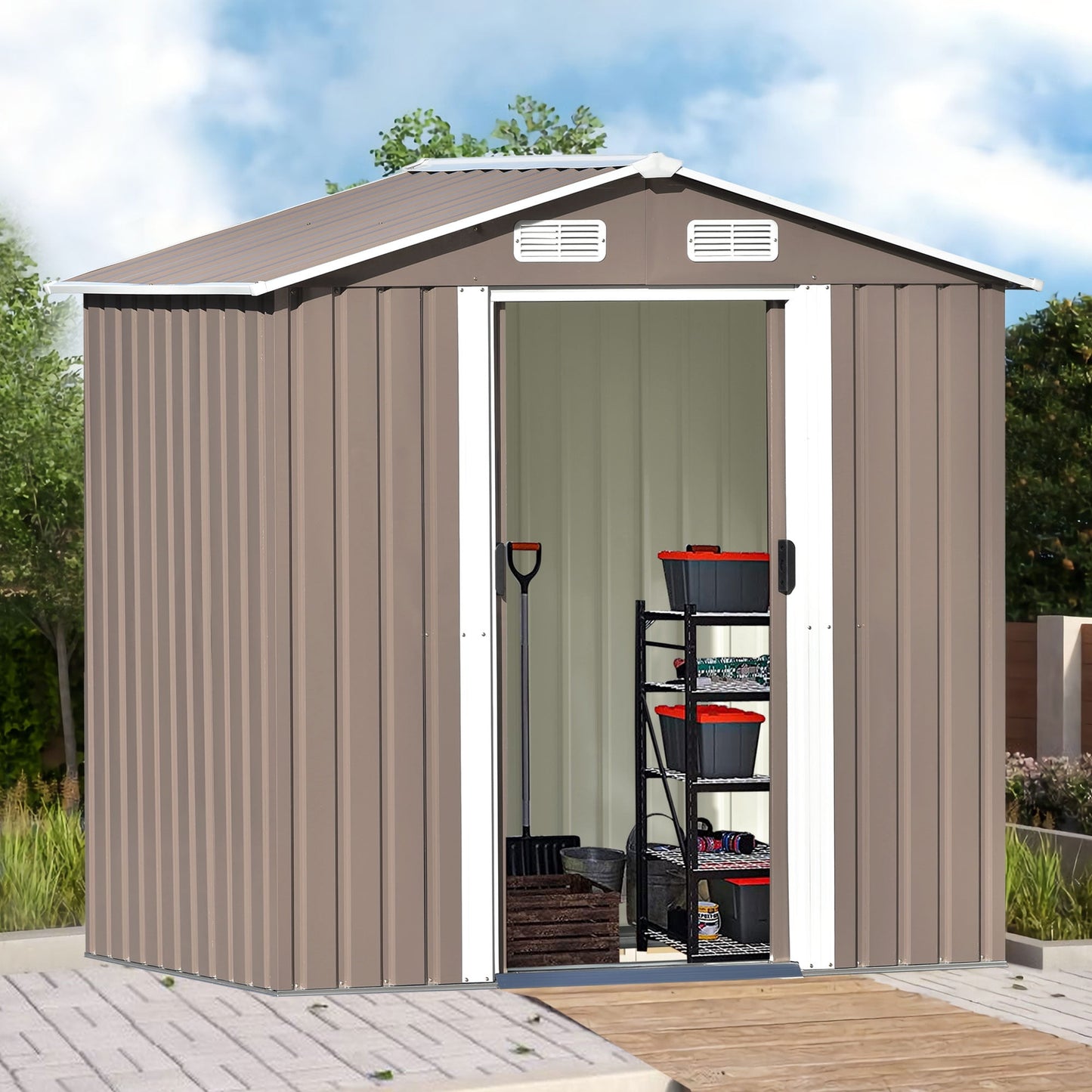 6 x 4 FT Sheds and Outdoor Storage, Metal Storage Shed with Single Lockable Door for Lawnmower, Garden Tools, Bike and Garbage Can, Black Outdoor Storage Cabinet