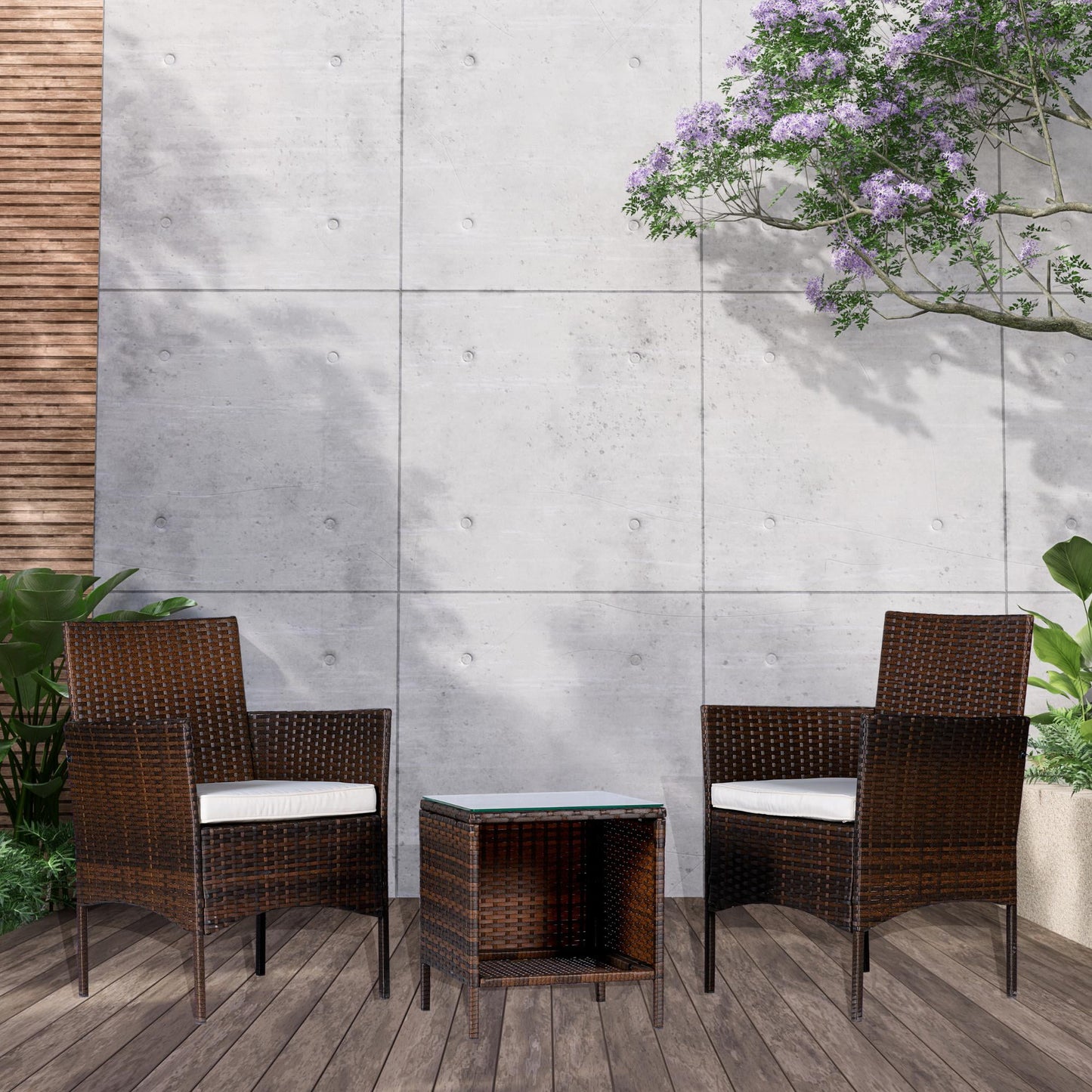 3 Pieces Patio Conversation Chairs Set, Modern Wicker Front Porch Furniture Set, Outdoor Patio Set with 2 Single Chairs and Coffee Table, Deck Poolside Balcony Furniture Set