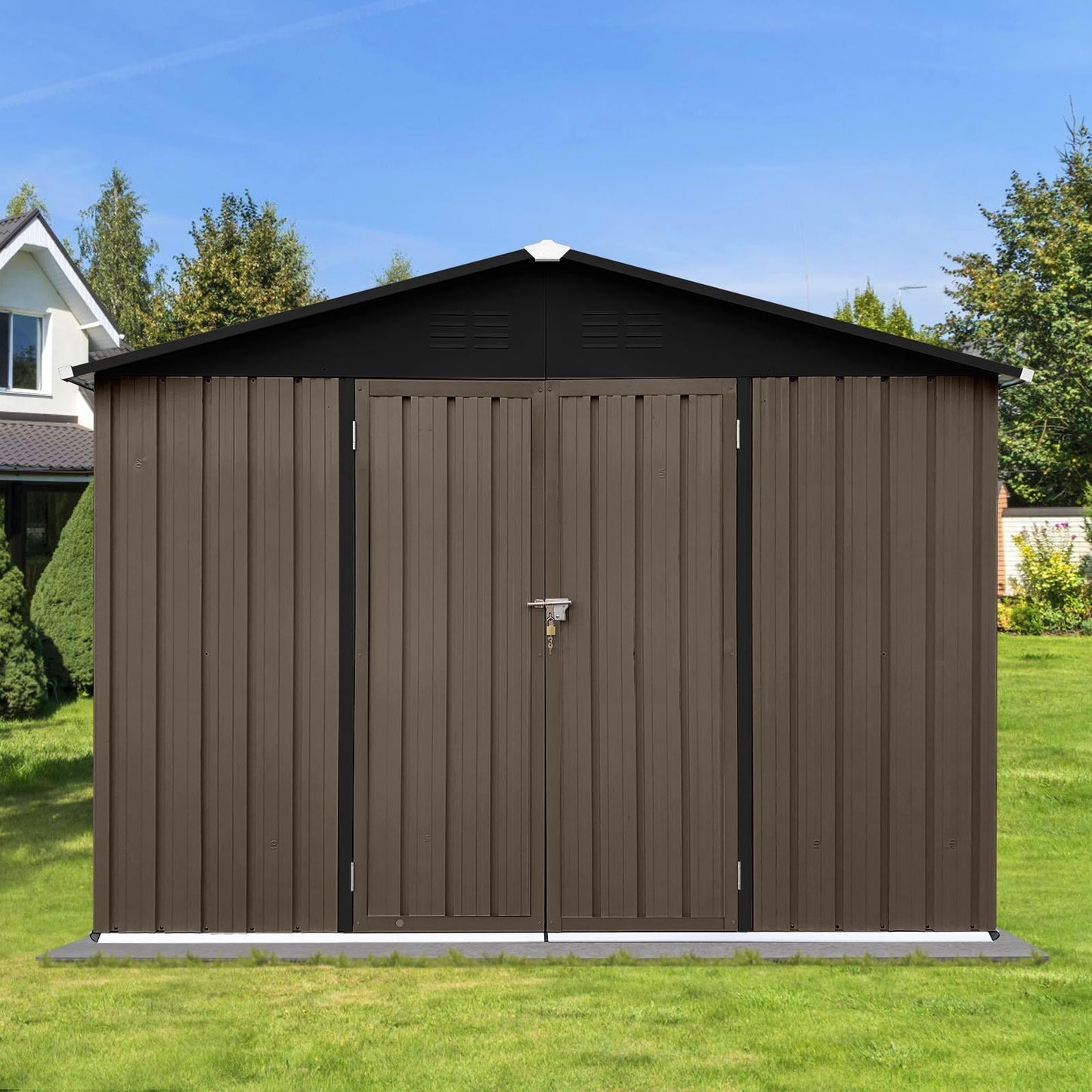 10' x 8' Metal Outdoor Storage Shed, Large Sheds and Outdoor Storage House with Lockable Door, Garden Storage Shed Pet House for Lawnmower, Garden Tools, Bike, Garage