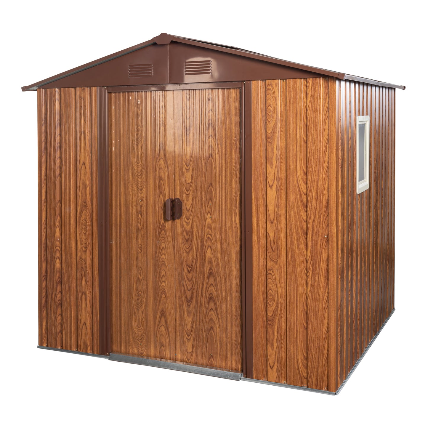 Outdoor Shed with Lockable Door, Coffee Outdoor Storage Cabinet, Metal Shed for Garden Backyard