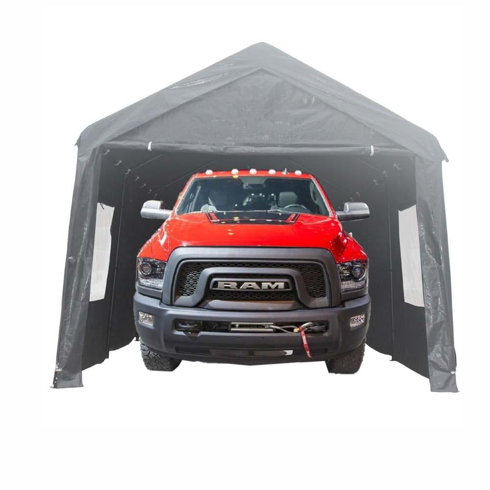 6' x 12' Outdoor Storage Shelter, Heavy Duty Portable Carport Canopy with Rolling Door and Sidewall, Gray Multifunctional Storage Shed for Tool Firewood Bikes Motorcycle ATV