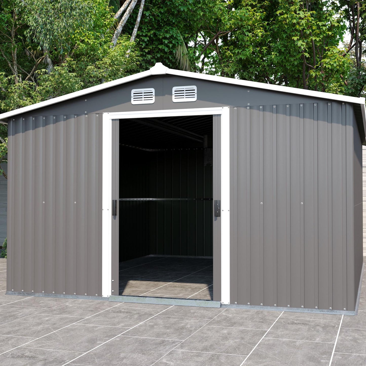 Metal Outdoor Storage Shed, 12' x 10' Large Sheds and Outdoor Storage House with Lockable Door, Garden Storage Shed Pet House for Lawnmower, Garden Tools, Bike, Garage,