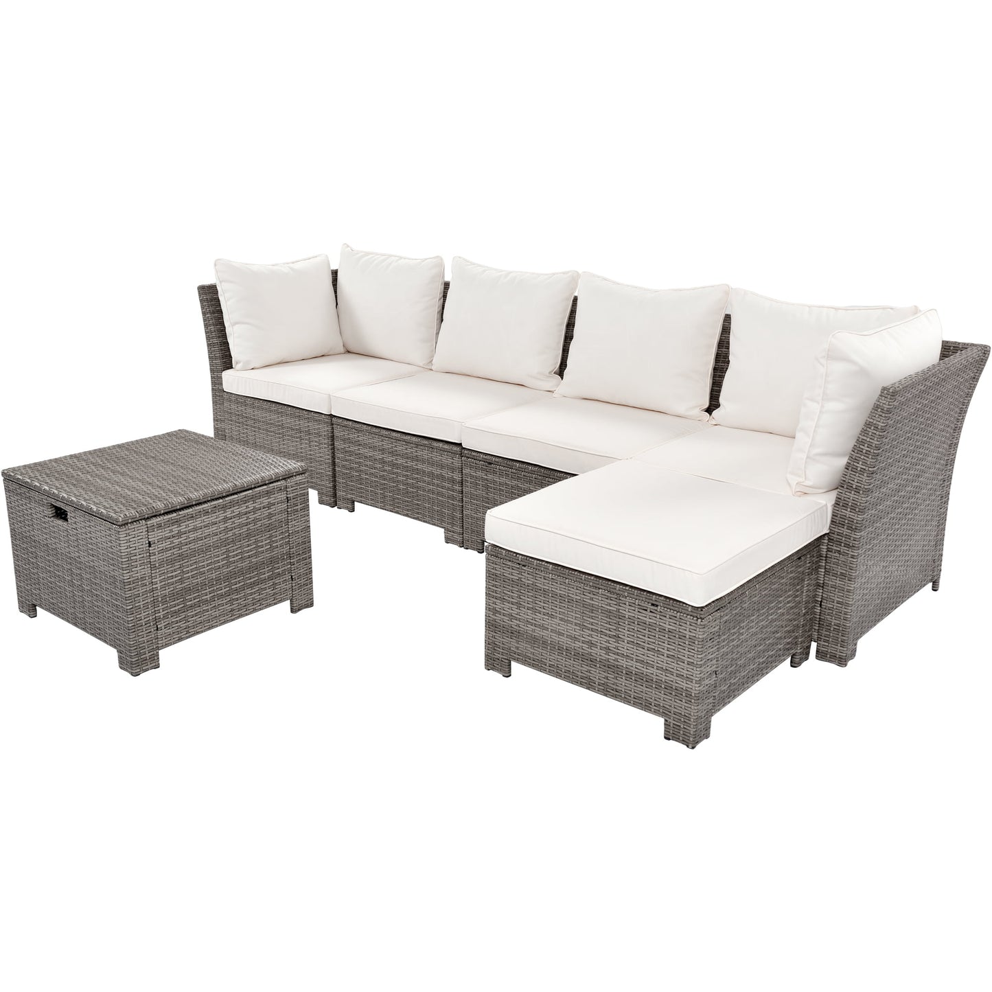 Gray Rattan Outdoor Conversation Set, SESSLIFE 6-Piece Sectional Sofa Set with Sofa, Chairs and Ottomans, Patio Couches Sets for Porch Garden Balcony