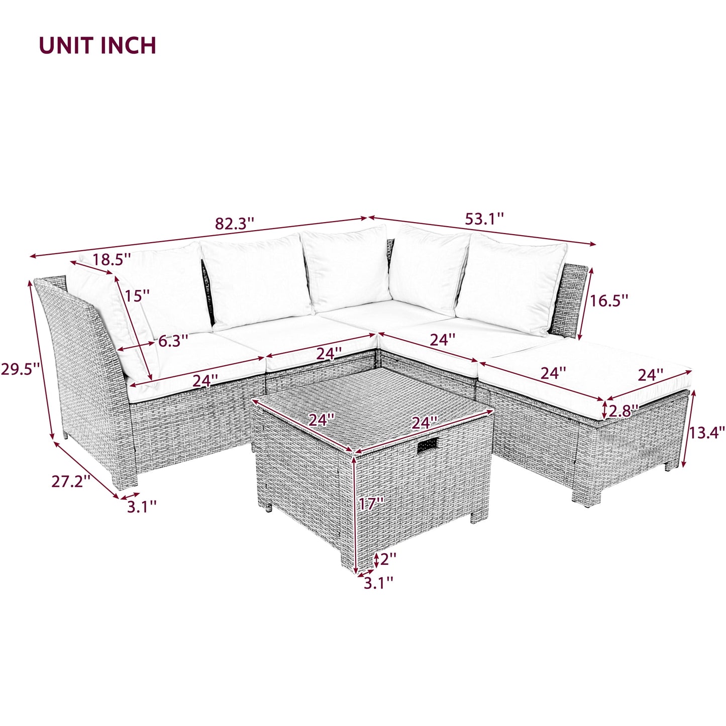 Gray Rattan Outdoor Conversation Set, SESSLIFE 6-Piece Sectional Sofa Set with Sofa, Chairs and Ottomans, Patio Couches Sets for Porch Garden Balcony