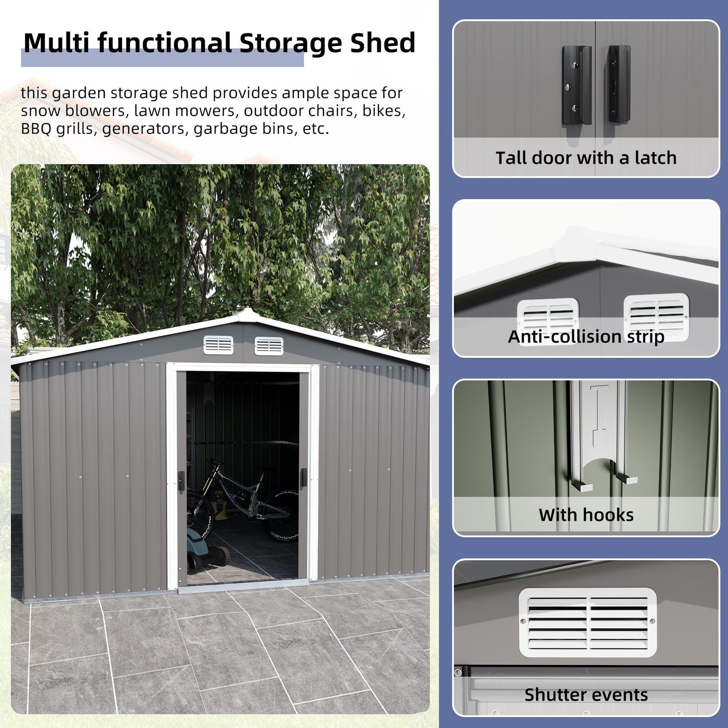 Metal Outdoor Storage Shed, 12' x 10' Large Sheds and Outdoor Storage House with Lockable Door, Garden Storage Shed Pet House for Lawnmower, Garden Tools, Bike, Garage,