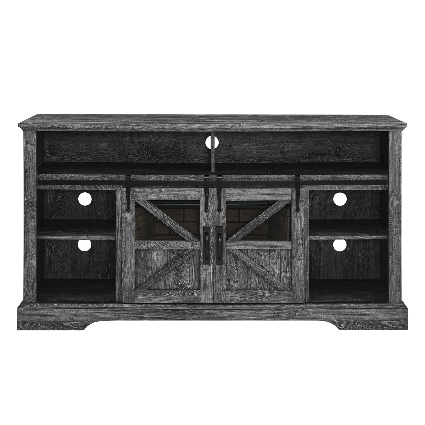 Gray Electric Fireplace Heater TV Stand for TVs Up to 70", 60 Inch TV Cabinet, Rustic Wood Fake Fireplace Entertainment Center for Living Room Bedroom