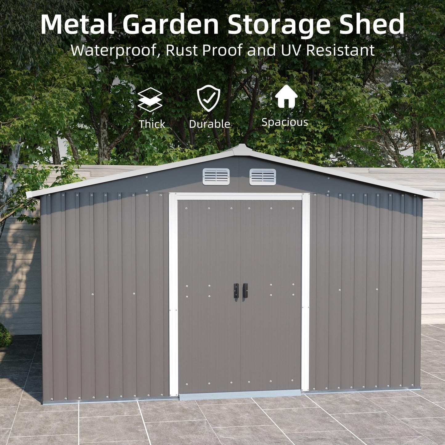 Metal Outdoor Storage Shed, 12' x 10' Large Sheds and Outdoor Storage House with Lockable Door, Garden Storage Shed Pet House for Lawnmower, Garden Tools, Bike, Garage,