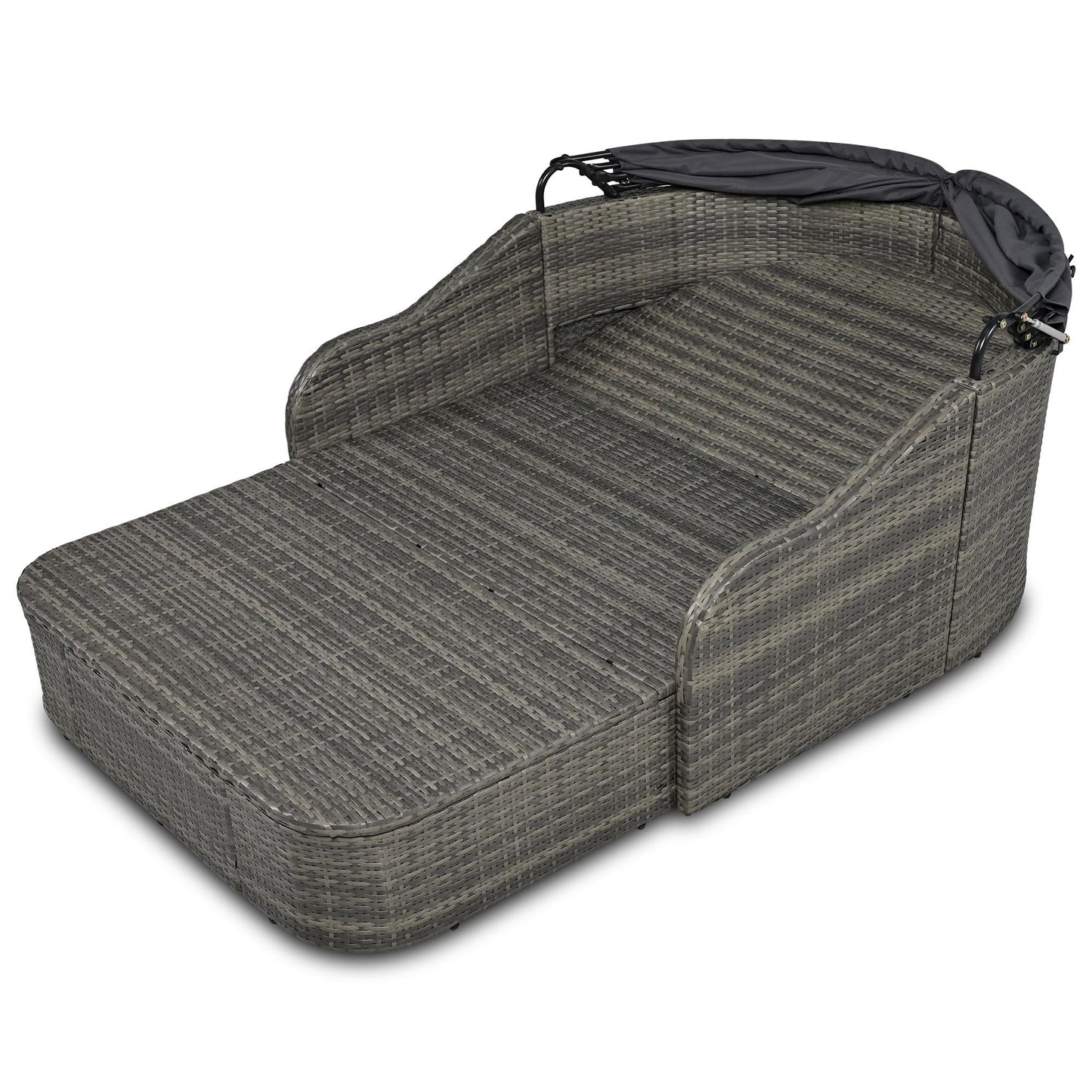 Rattan Daybed with Canopy, Outdoor Double Chaise Lounge Sofa, Wicker Furniture Outdoor Sunbed Patio Seating Set with Cushions for Backyard Poolside Deck