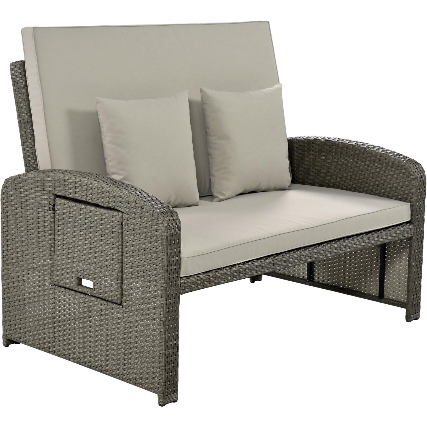Rattan Double Chaise Lounge, 2-Person Reclining Outdoor Daybed with Adjustable Back, Cushions and Furniture Cover, Wicker Furniture,Patio Seating Set for Backyard Poolside Deck