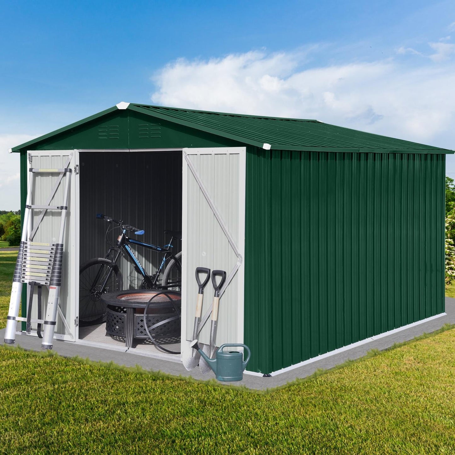 10' x 8' Metal Outdoor Storage Shed, Large Sheds and Outdoor Storage House with Lockable Door, Garden Storage Shed Pet House for Lawnmower, Garden Tools, Bike, Garage