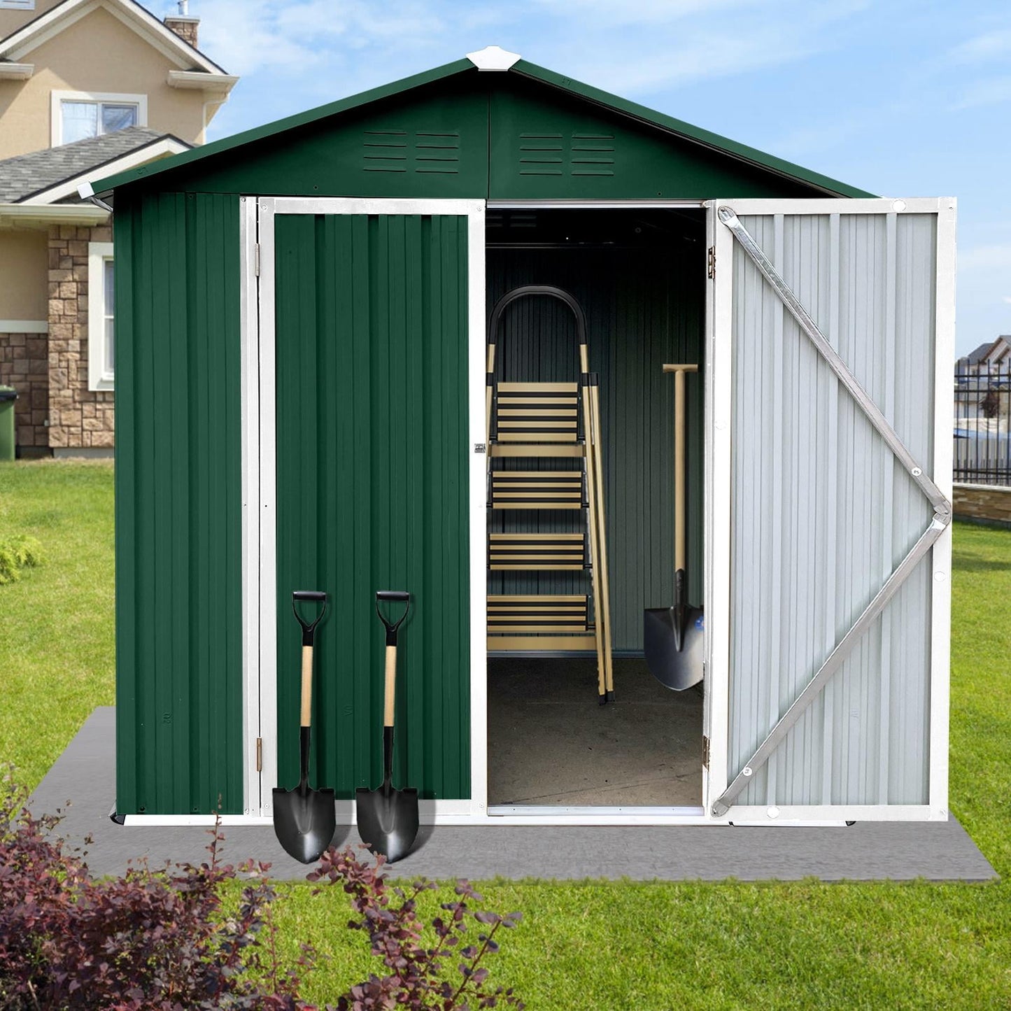 6 x 4 FT Sheds and Outdoor Storage, Metal Storage Shed with Single Lockable Door for Lawnmower, Garden Tools, Bike and Garbage Can, Black Outdoor Storage Cabinet